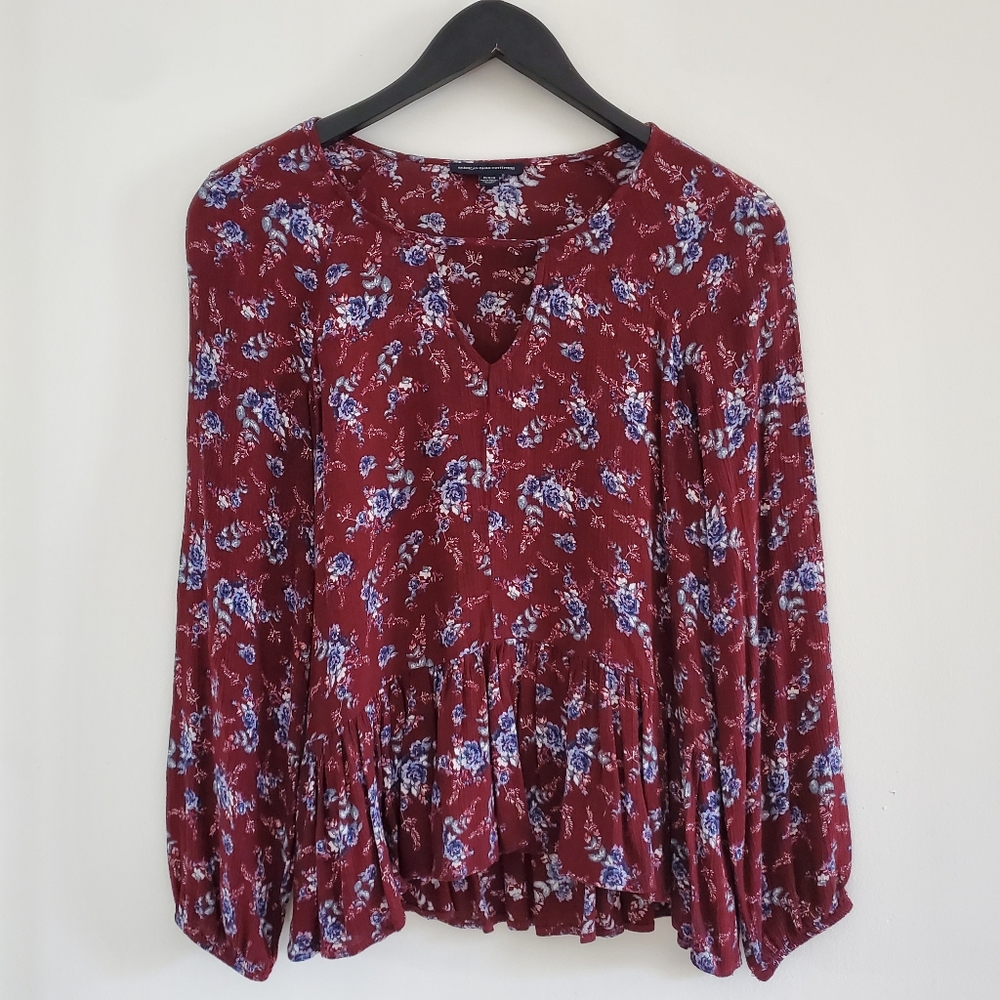 American Eagle Long Sleeve Floral Peplum Top